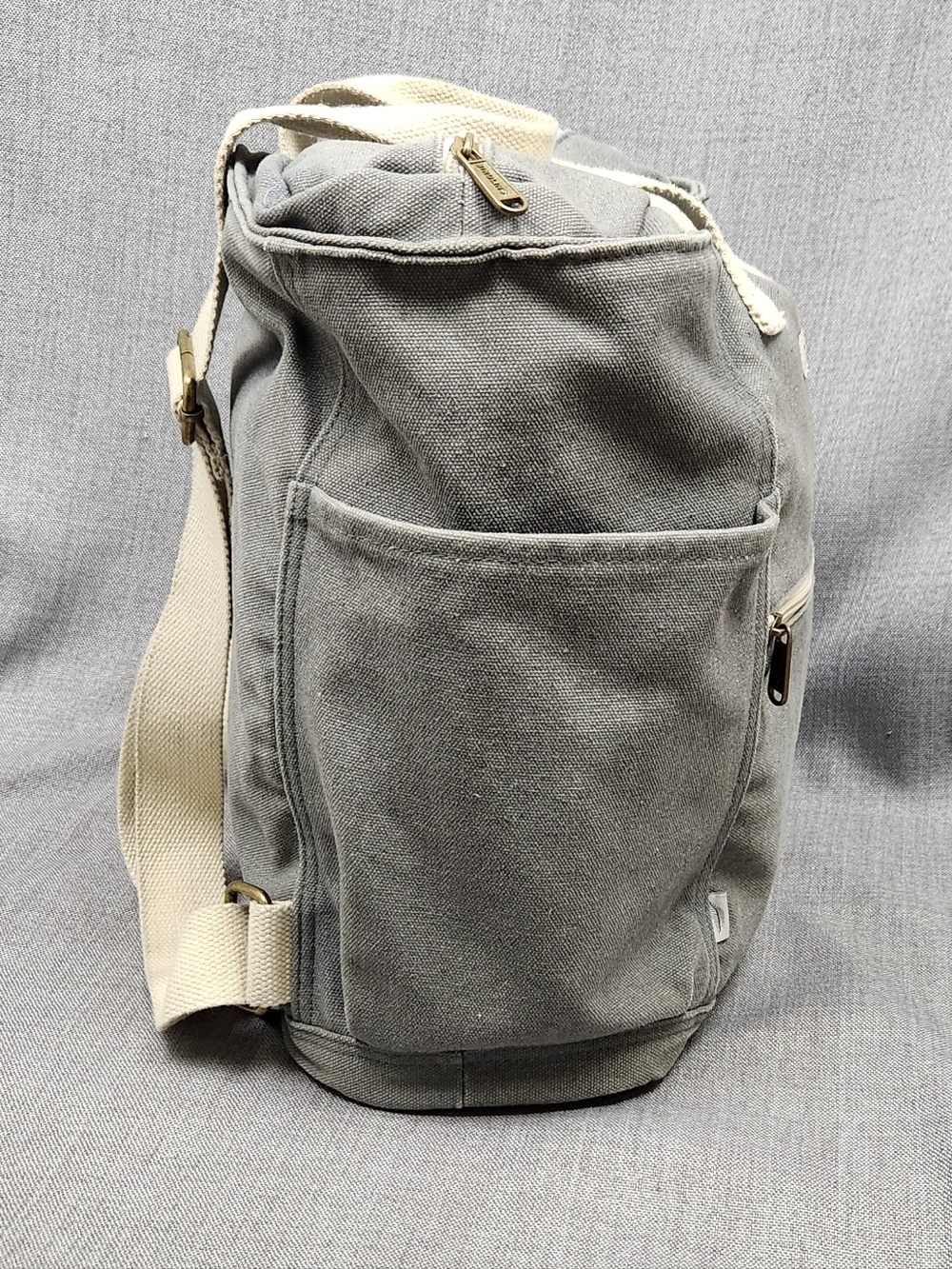 Birdling Gray & Cream Diaper  Backpack with Cream Handles - Picture 3 of 6